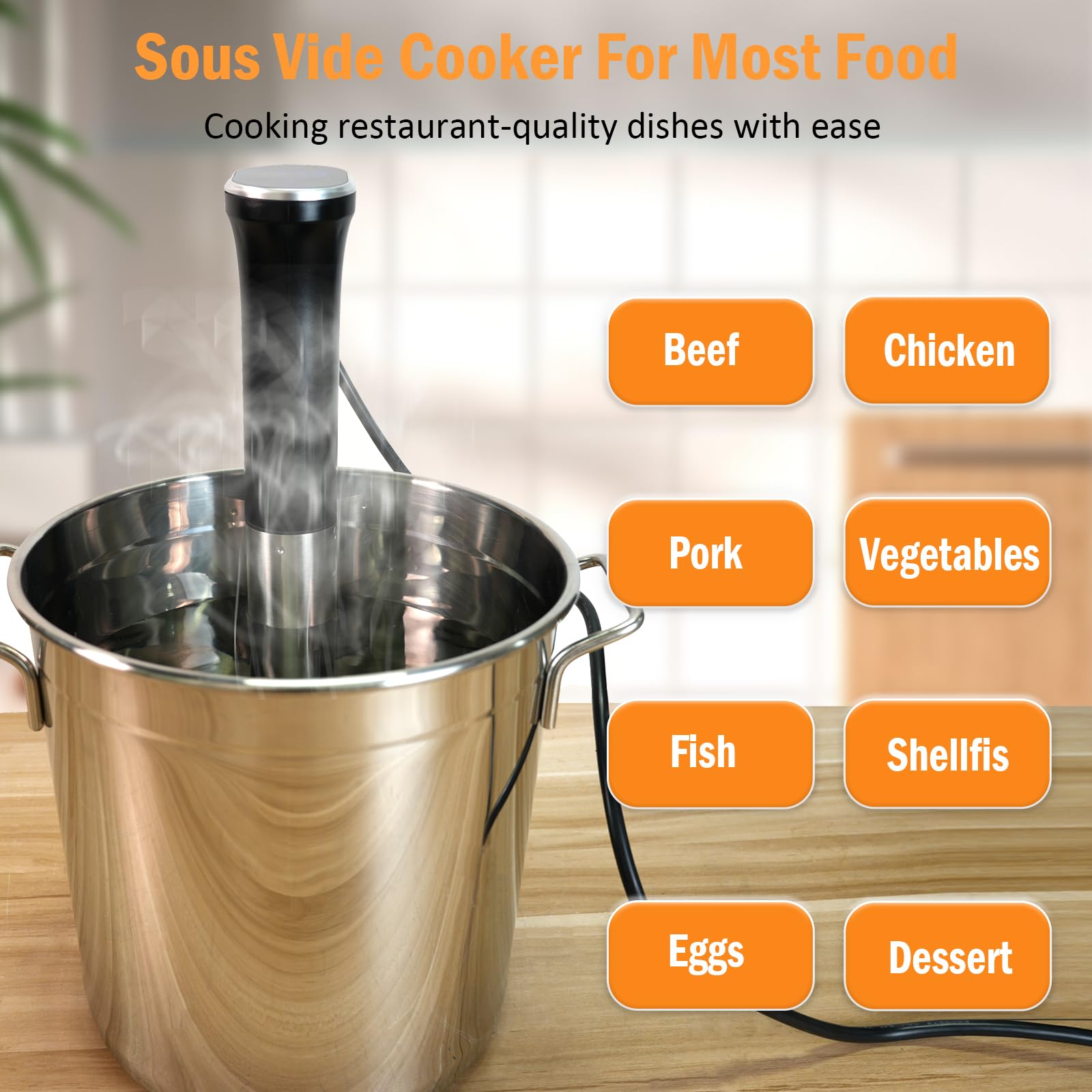 Cocina Sous Vide, máquina Sous Vide de 1100 W, circulador de inmersión, calentamiento rápido ultra silencioso con visualización táctil control preciso de temperatura y tiempo, IPX7 impermeable (Sous