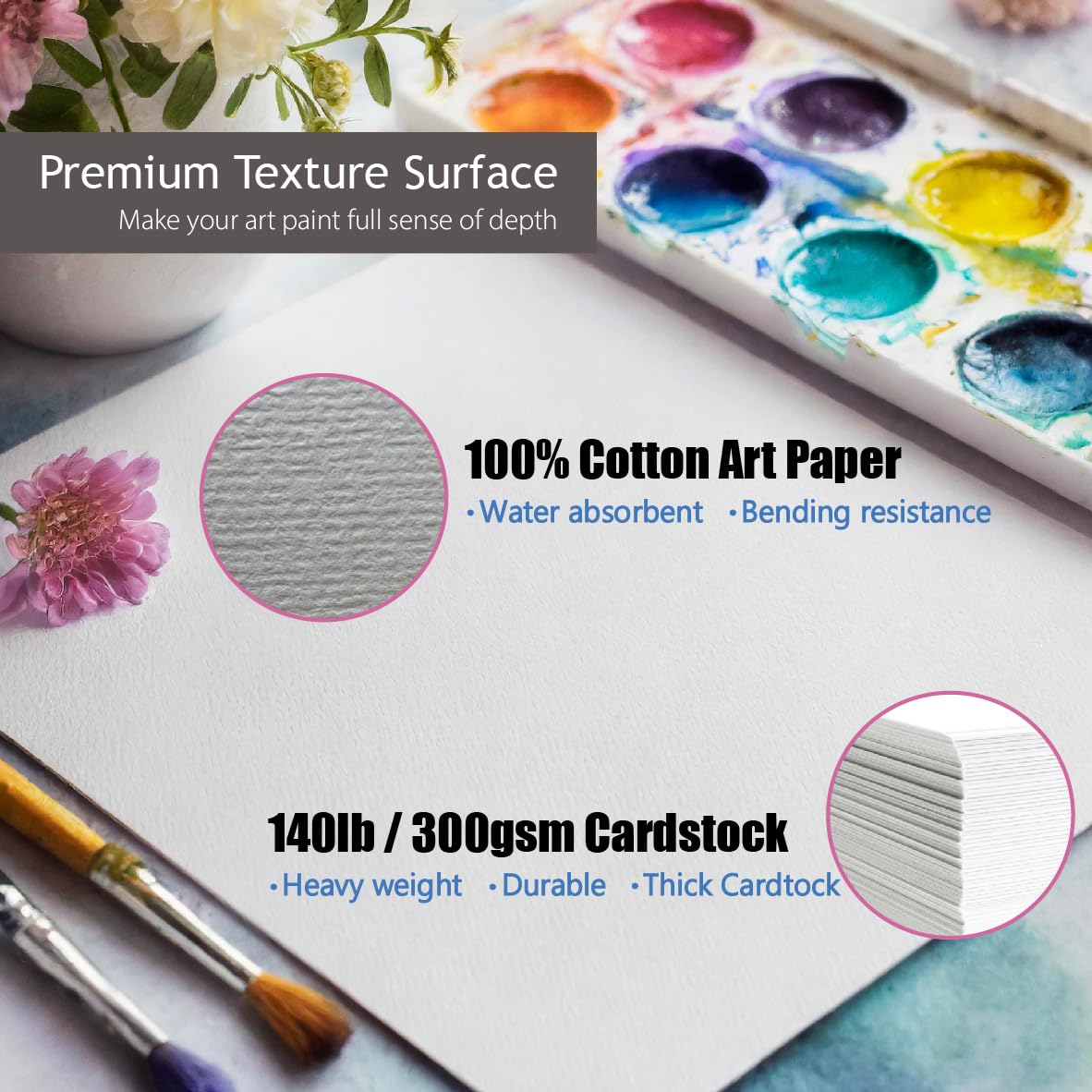 ANSSDO 50 Pack 5x7 Inch White Cotton Watercolor Cards with Envelopes, Foldable, Heavyweight 140lb, Greeting Cards for All Occasions - Image 2