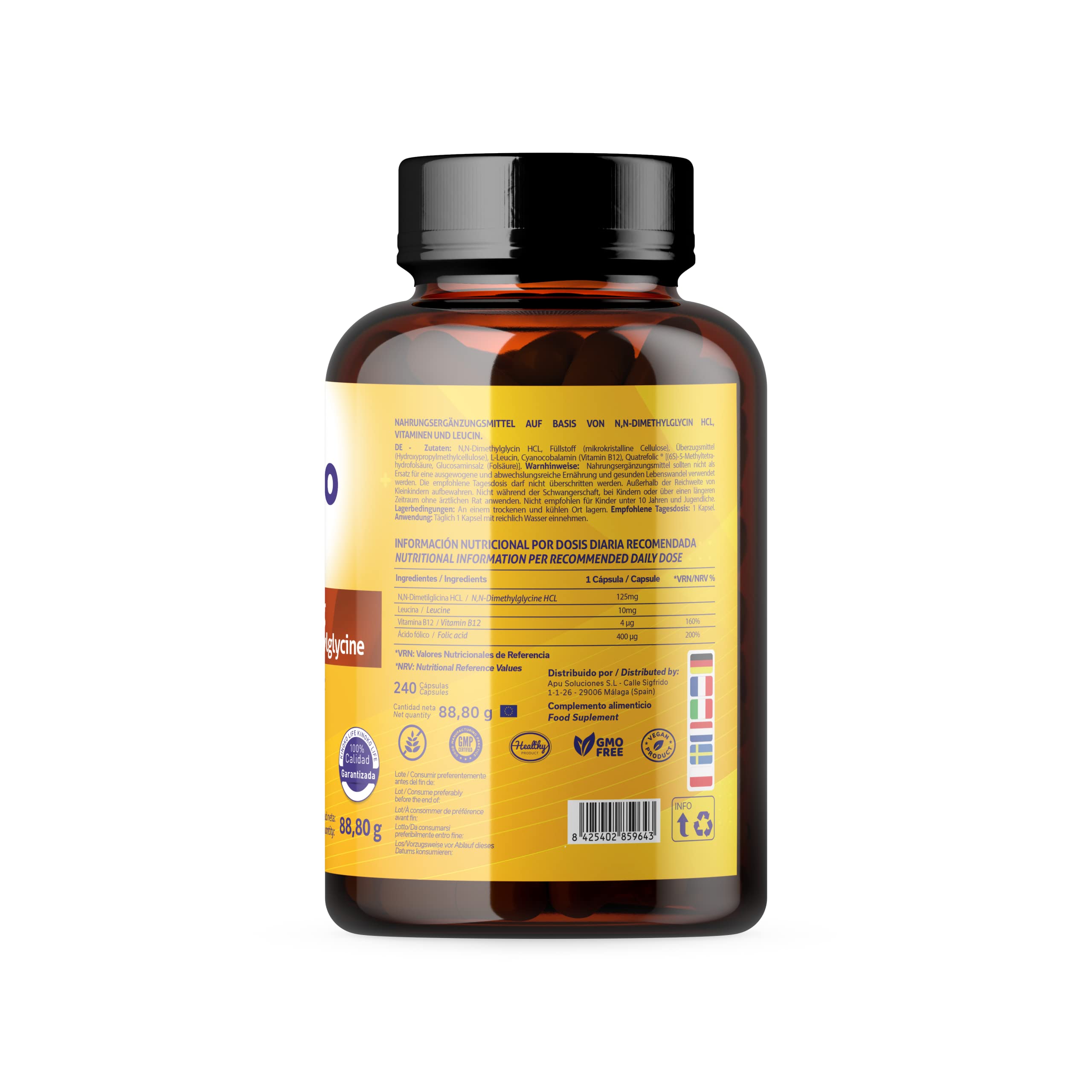DMG Advanced 125 mg, 240 capsule Dimetilglicina pura. Con Acido Folico e B12 per un migliore assorbimento del DMG. Senza Glutine, Non OGM, Vegan Friendly. Memoria, Stress, Concentrazione