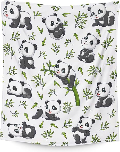 Mercuryelf Panda Throw Blanket - Soft, Fuzzy & Warm - 40x50 Inches Flannel Blankets for Travel, Office - White Aesthetic Throws Gift for Kids