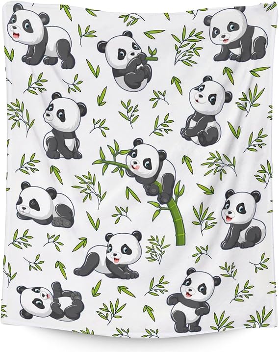 Mercuryelf Panda Throw Blanket - Soft, Fuzzy & Warm - 40x50 Inches Flannel Blankets for Travel, Office - White Aesthetic Throws Gift for Kids