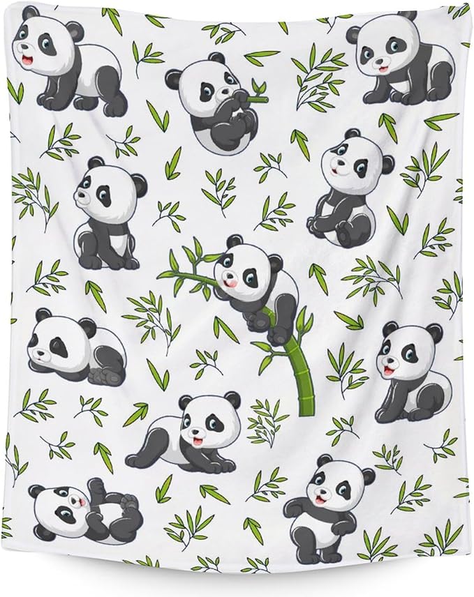 Mercuryelf Panda Throw Blanket - Soft, Fuzzy & Warm - 40x50 Inches Flannel Blankets for Travel, Office - White Aesthetic Throws Gift for Kids