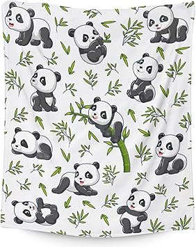 Mercuryelf Panda Throw Blanket - Soft, Fuzzy & Warm - 40x50 Inches Flannel Blankets for Travel, Office - White Aesthetic Throws Gift for Kids