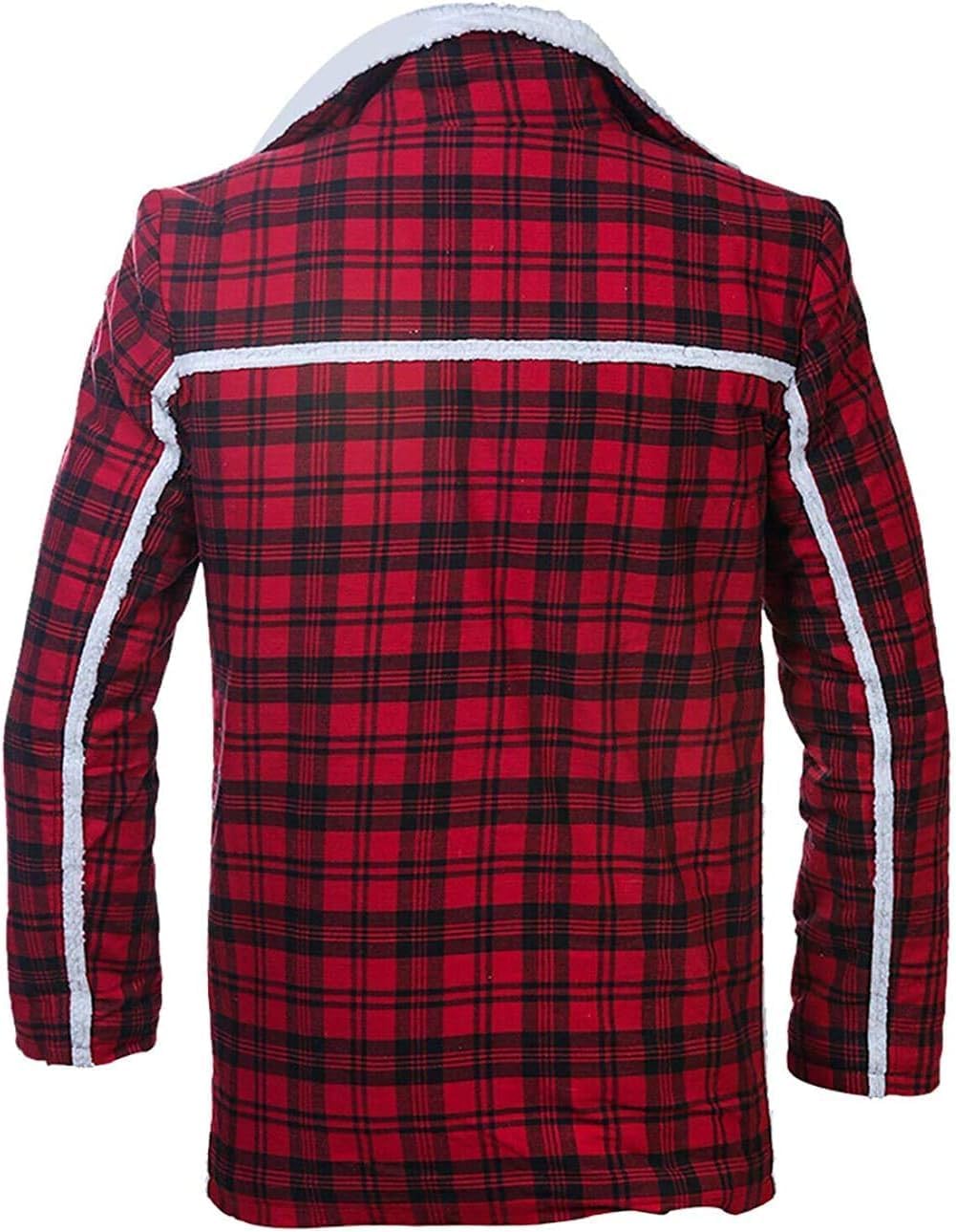 Wade Willson Checkered Style Red Flannel Jacket Faux Fur Shearling Coat 2XL-4XL
