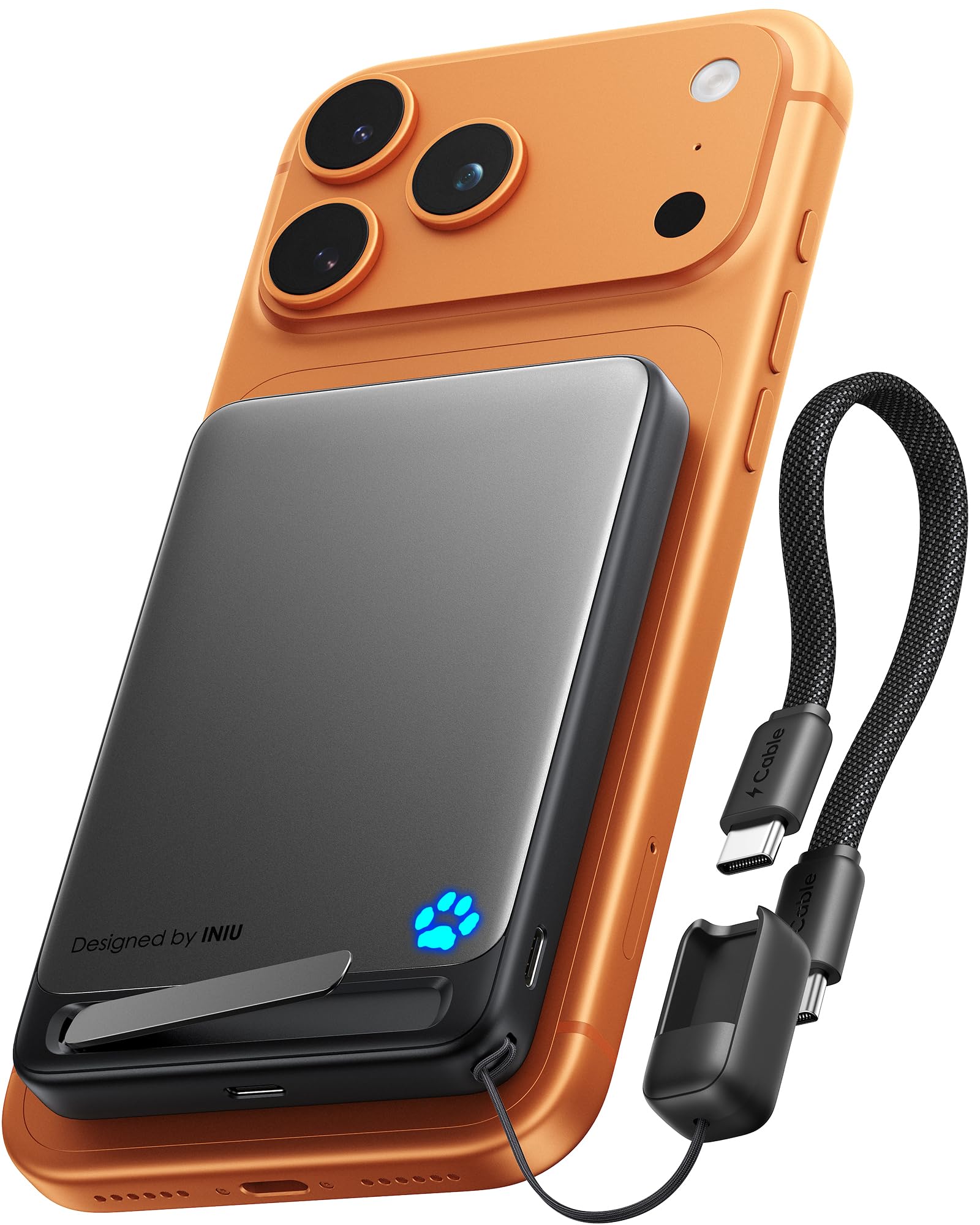 INIU for Magsafe Power Bank, Slimmest 10000mAh 15W Qi2 Magnetic Portable Charger, 45W Fast Charging with Built-in USB-C Cable, Travel Gadget Airplane Essential for iPhone Air 17 16 15 14 13 12 Only