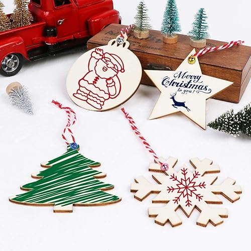 Miniatura 3 de OurWarm - Adornos de madera de Navidad sin acabado con agujeros para hacer tu mismo, manualidades para niños, centros de mesa festivos, ornamentos