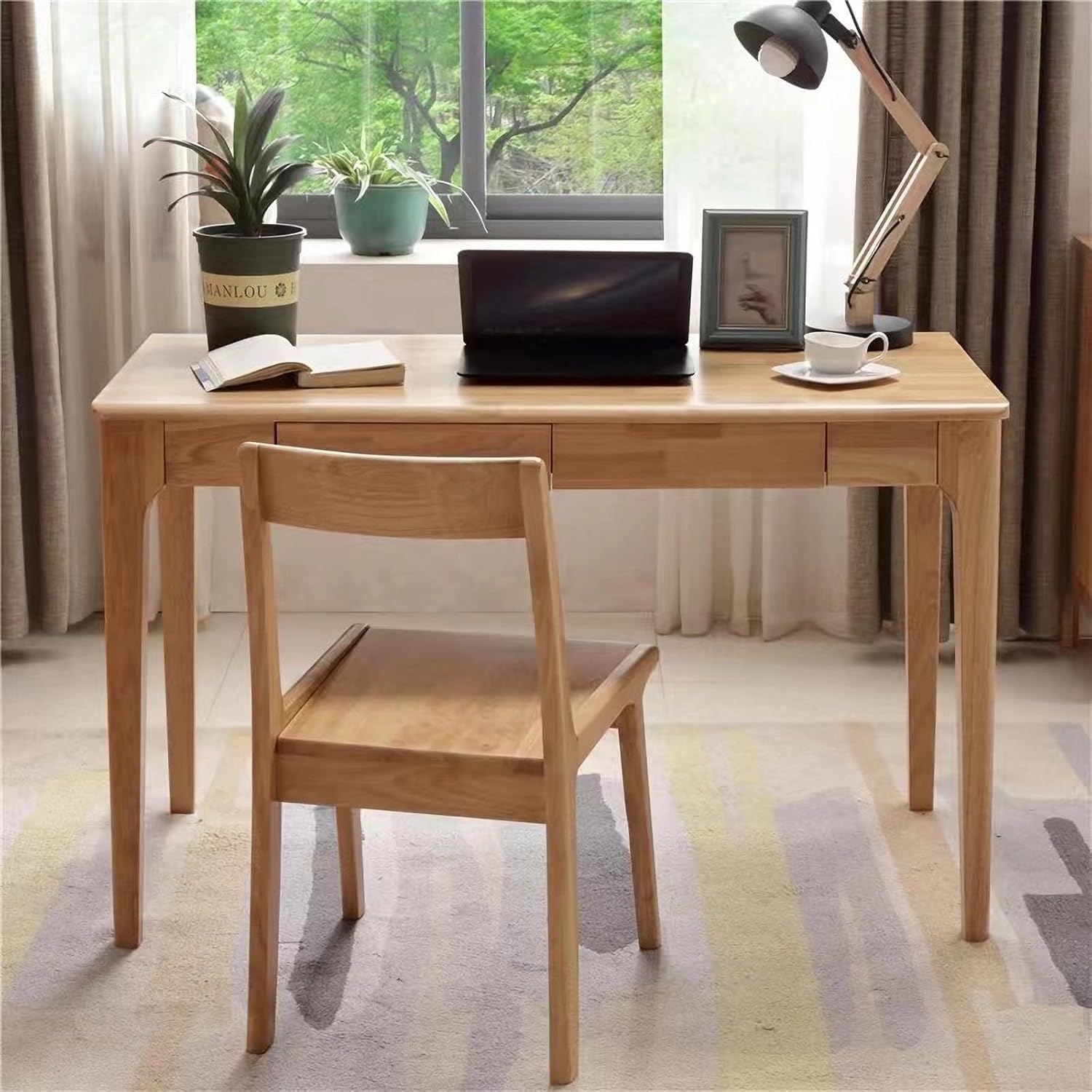 Escritorio de madera maciza con cajones, escritorio de computadora pequeño para espacios pequeños, escritorios de estudio de juegos, oficina en casa para trabajo, escritorio de computadora para 4