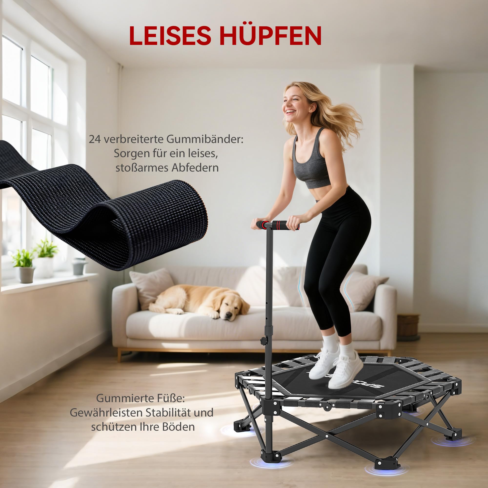 SPORTNOW Trampolino fitness pieghevole, Ø 104 cm, mini trampolino con meccanismo di piegatura rapida, 3 posizioni, regolabile in altezza, borsa di trasporto, trampolino, 120 kg, per interni ed esterni
