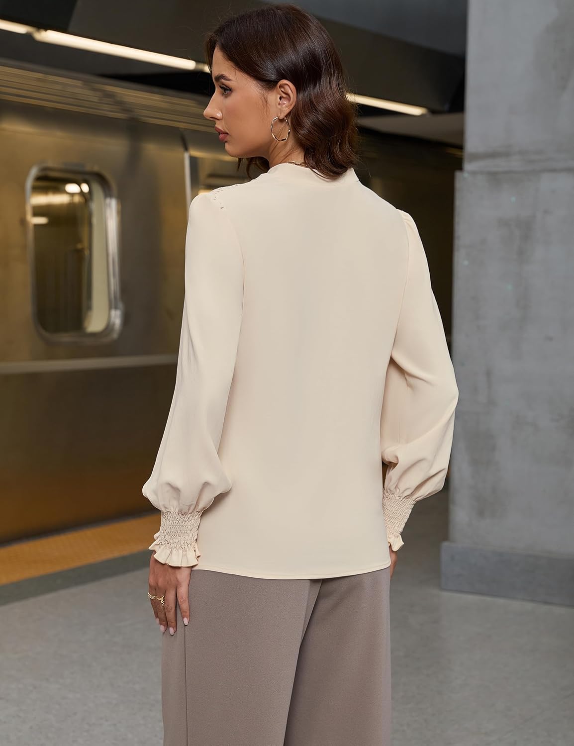 Blooming Jelly Womens Business Casual Blouse Dressy Long Sleeve V Neck Tops Office Fall Fashion 2026 Chiffon Shirt - Image 3