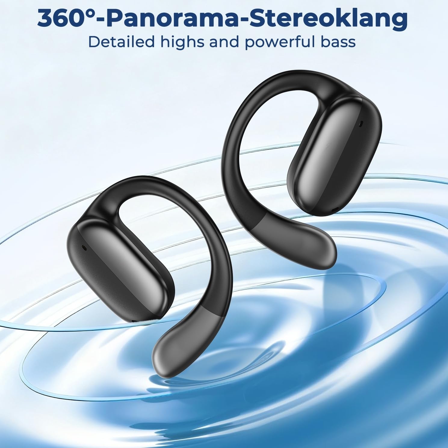 NE58 Open Ear Übersetzer Kopfhörer Echtzeit, 134 Sprachen Sprachübersetzer Kabellos mit Ohrhaken, Bluetooth 6.0 Open-Ear Kopfhörer, LED Touchscreen Case, Noise Cancelling ，Schwarz