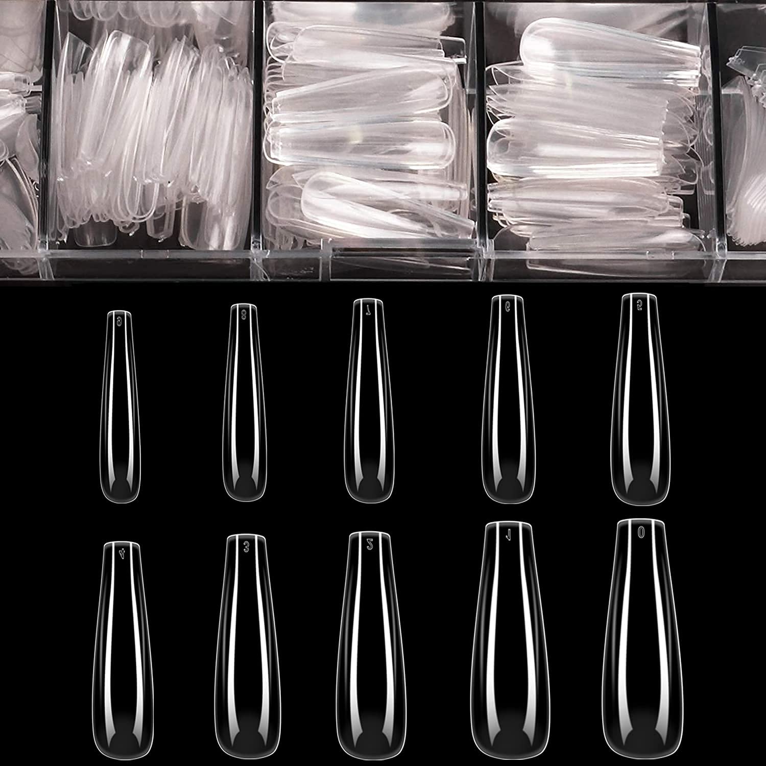 coffin Shaped Acrylic Nails - Artificial Nails Tips 500pcs Clear Full Cover False Nails, 10 Sizes with Case for Nail Salons and DIY Nail Art-image-22