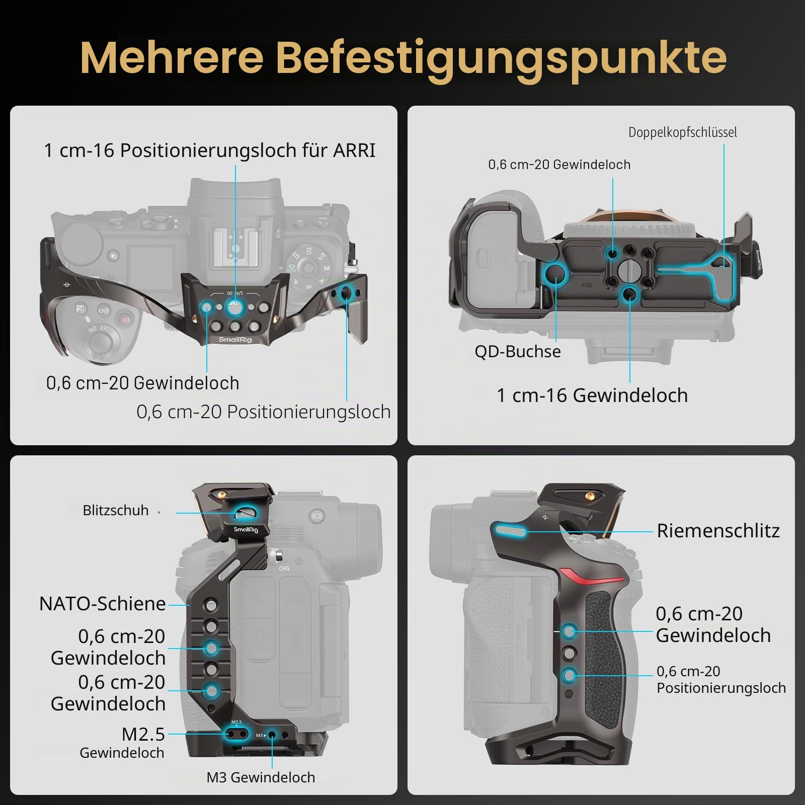 SMALLRIG Night Eagle Z6III Camera Cage Kamerakäfig für Nikon Z6 III, Vollkäfig aus Aluminiumlegierung, mit Schnellwechselplatte für Arca-Swiss und Blitzschuhhalterung für Mikrofon und Licht - 4521