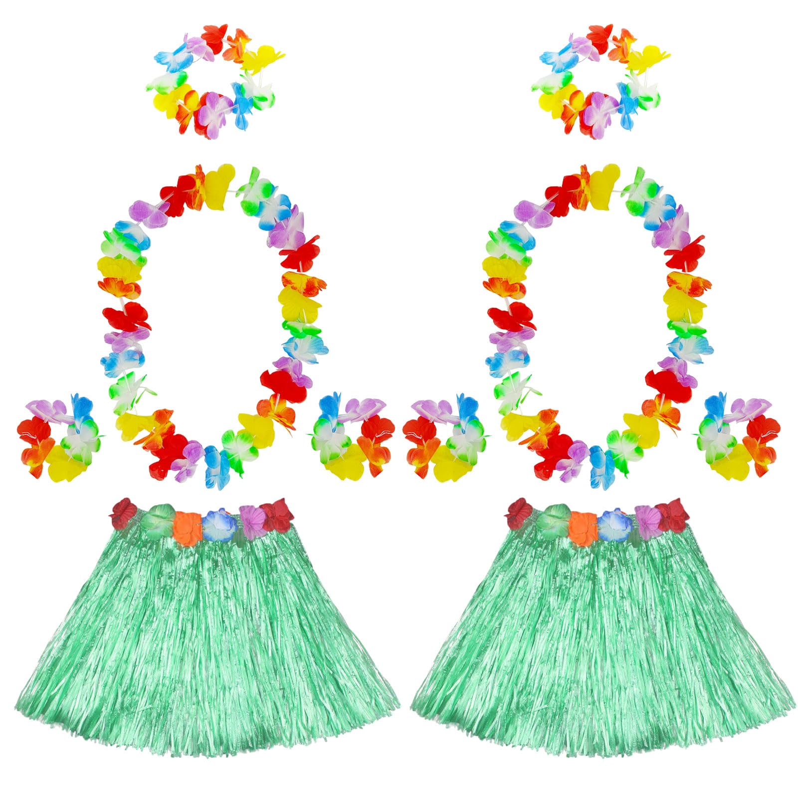 FUIPVGI Juego de 10 guirnaldas hawaianas con falda de hierba hula de 40 cm, guirnalda hawaiana, collar y pulseras, disfraz hawaiano para fiesta de playa, despedida de soltera, decoración de fiesta