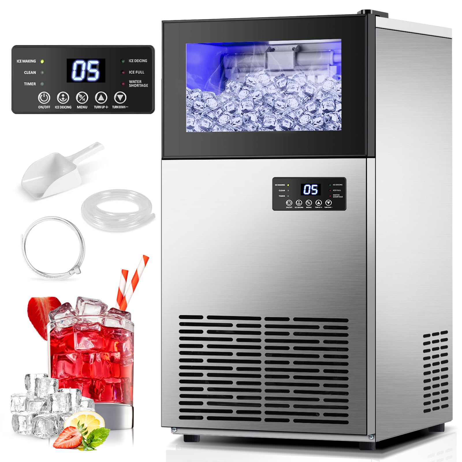 Tazpi Commercial Ice Maker 130 Lbs/24h, Upgraded 15" Wide Under Counter Ice Maker With 35lbs Ice Capacity, Commercial Ice Machine Stainless Steel Built-In Or Freestanding Large Ice Machine on Fridge.com - View 1