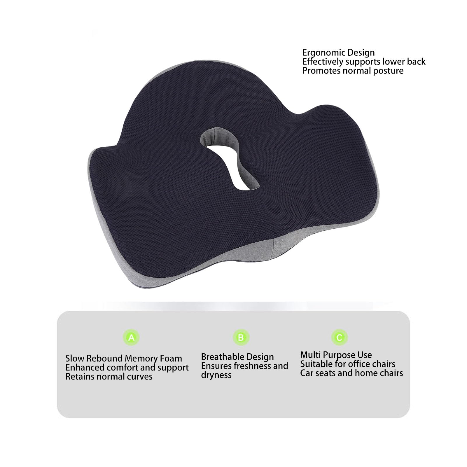 Cuscino di Sedile in Memory Foam, Cuscino di Sedile Ergonomico Traspirante (blu navy)
