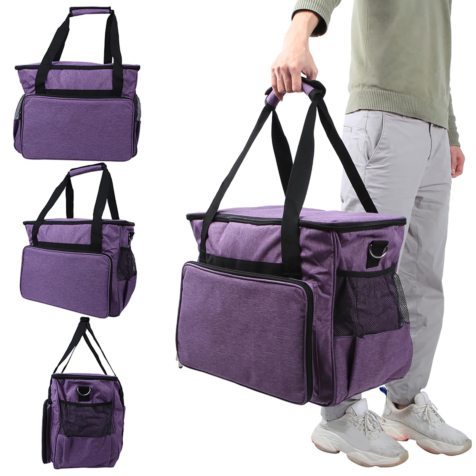 Bolsa de almacenamiento de tejer 600D Oxford Beinting Agujas de tejido de tejido Crochet Hilador de hilo Organizador de lana (Púrpura)