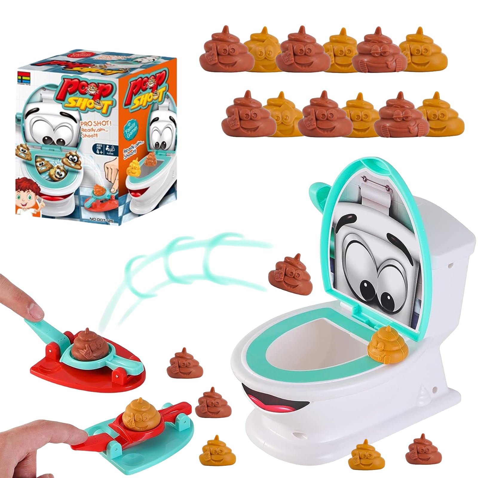 Novelty Toilet Poop Game Toys for Kids,Funny Toilet Games Creative Toy for Family Party Shoot Poop Toy with 12 Soft Poops and 2 Launchers a Sticker for Kids Christmas Family Party Poop Shoot Game Toy
