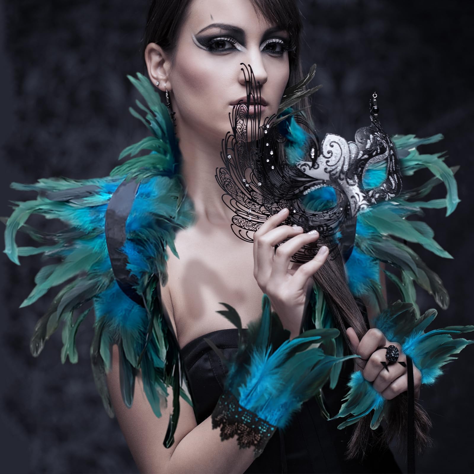 KATELUO Manchette Plume Noire, 1 Pair Manchette Plume Poignet, Gant Noir Plume, Accessoires Plume Femme, Convient Pour Les Soirées Cosplay, Carnavals, Fêtes Costumées