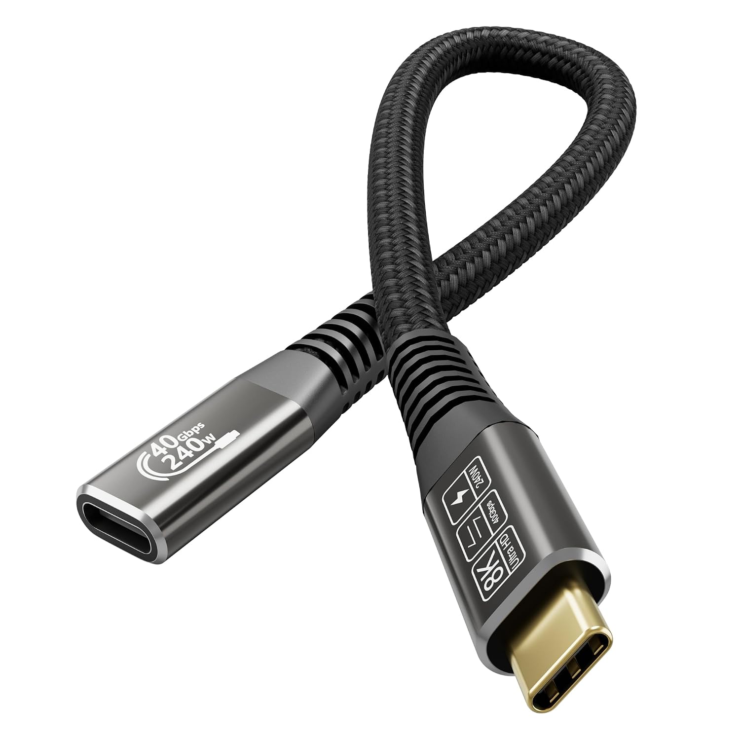 CAKOBLE usb c verlängerung 40gbps,240W thunderbolt 4 verlängerung ladekabel thunderbolt verlängerung 8K@60Hz USB C Verlängerungskabel Kurz mit MacBook Pro/Air, i Phone 16/15 Pro Max,Galaxy S24 0.25M