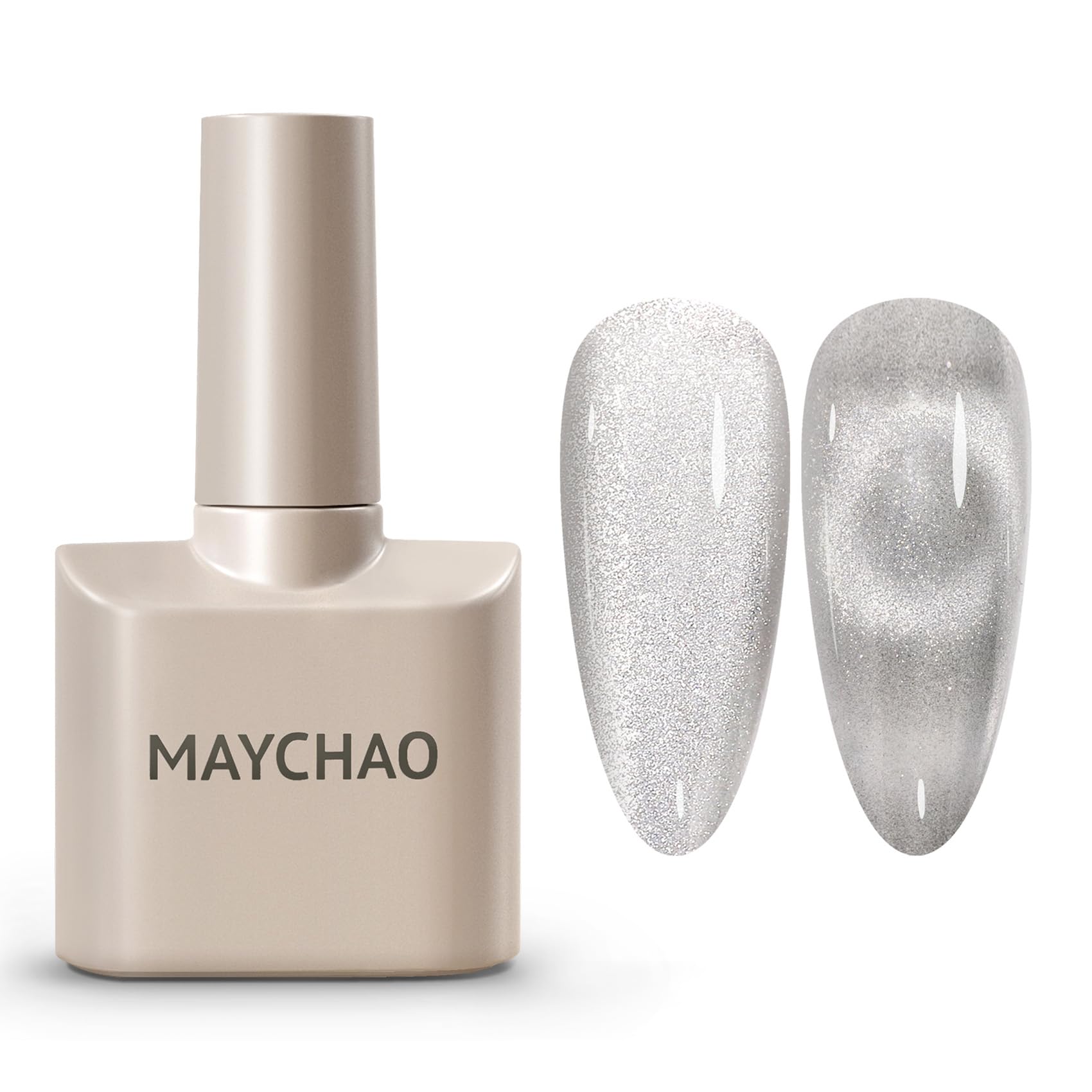 MAYCHAO 15ML Cat Eye Gel Nail Polish 1Pc Silver Gel Polish Soak off Holographic Magnetic Nail Polish for Nail Art Manicure Salon DIY at Home, 0.5 OZ