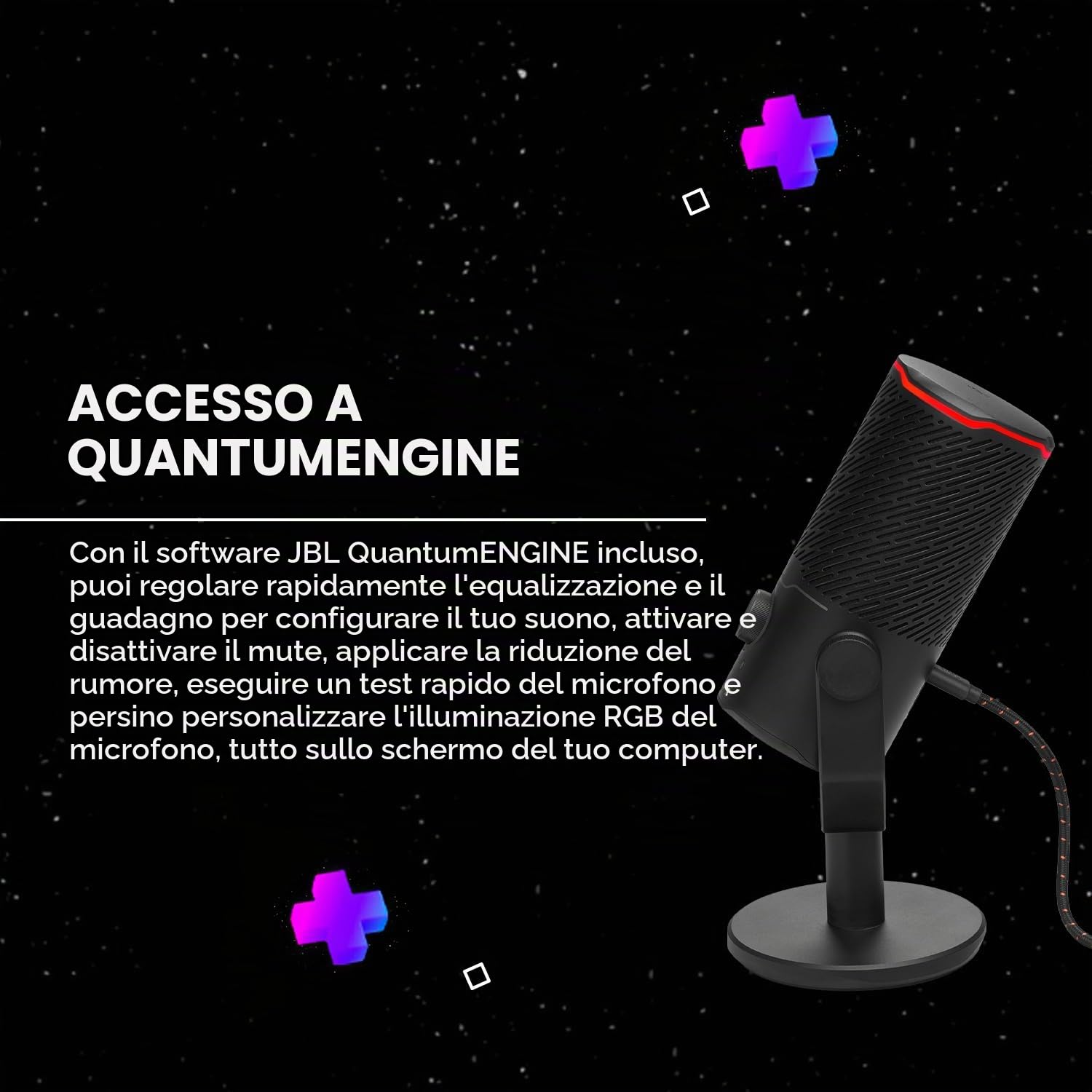 JBL Quantum Stream Studio, Microfono a Condensatore USB, Nero | Capsula Tripla per Streaming, Registrazione e Gaming, 4 Pattern Polari, VU Meter RGB, Compatibile con JBL QuantumEngine
