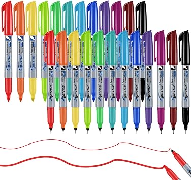 24 Pack Color Permanent Markers, Fine Tip and Ultra Fine Point, 12 Vibrant Assorted Colors Permanent Markers, Works on Paper, Glass, Plastic, Metal, Ideal for Kids, Adults, Office & School Supplies