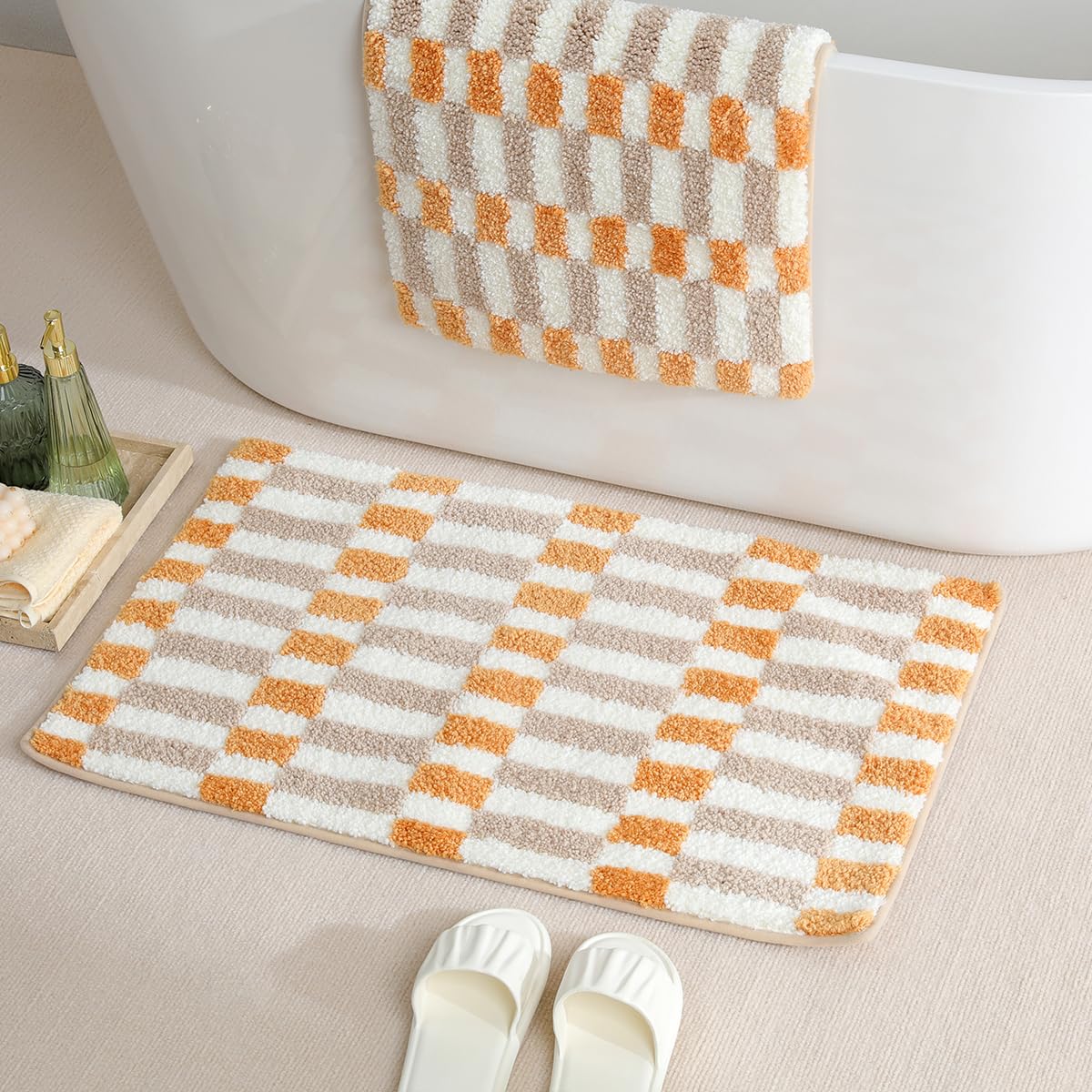 Loismood Checkered Bath Mat Fun Bathroom Mat Non Slip and Super Absorbent Bathroom Rug Machine Wash Mat for Tub, Bedroom and Washing Room (23"x16",