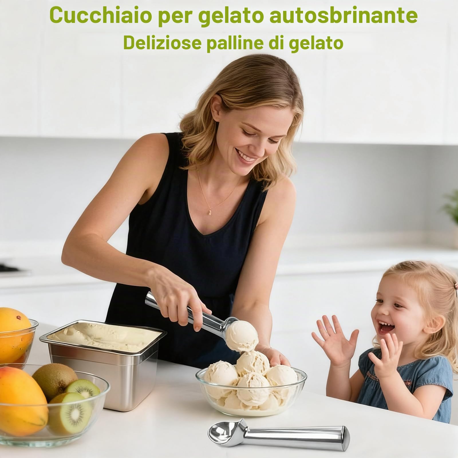 Porzionatore Gelato 2 Pezzi 18,5 cm Antiaderente, Cucchiaio Resistente per Palline Perfette