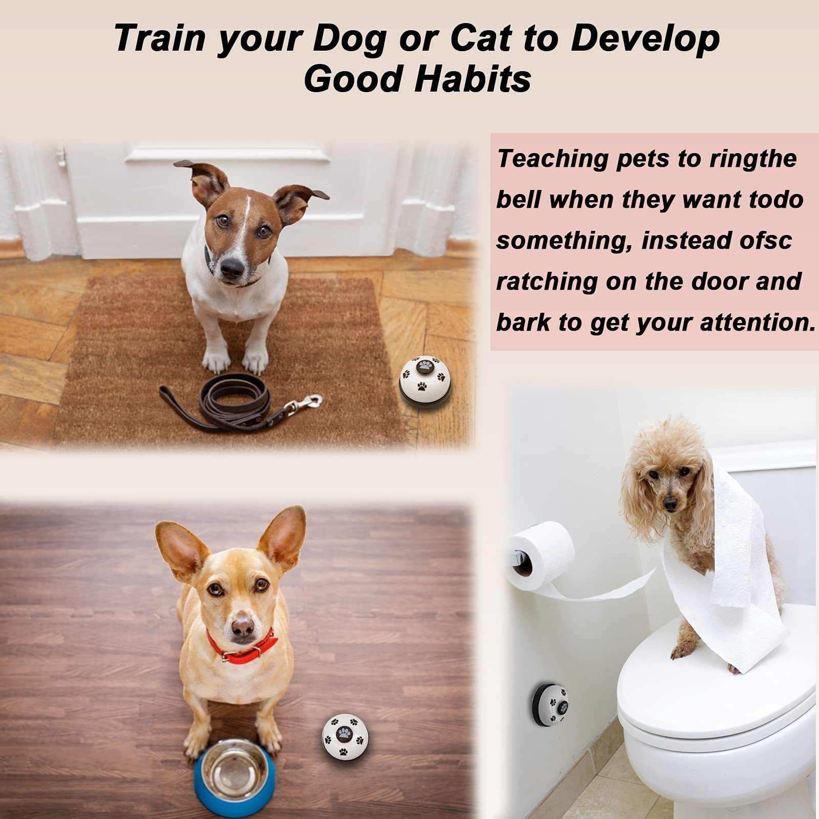 Amexo 2 stuks trainingsbelletjes voor huisdieren, hondenbel met antislip onderkant, communicatieapparaat voor zindelijkheidstraining voor honden en katten (blauw geel Amexo 2 stuks trainingsbelletjes voor huisdieren, hondenbel met antislip onderkant, communicatieapparaat voor zindelijkheidstraining voor honden en katten (blauw geel
