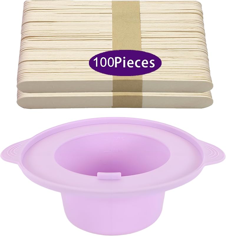 Recipiente reutilizável de silicone para aquecedor de cera LEISENOR, roxo, com 100 palitos para depilação