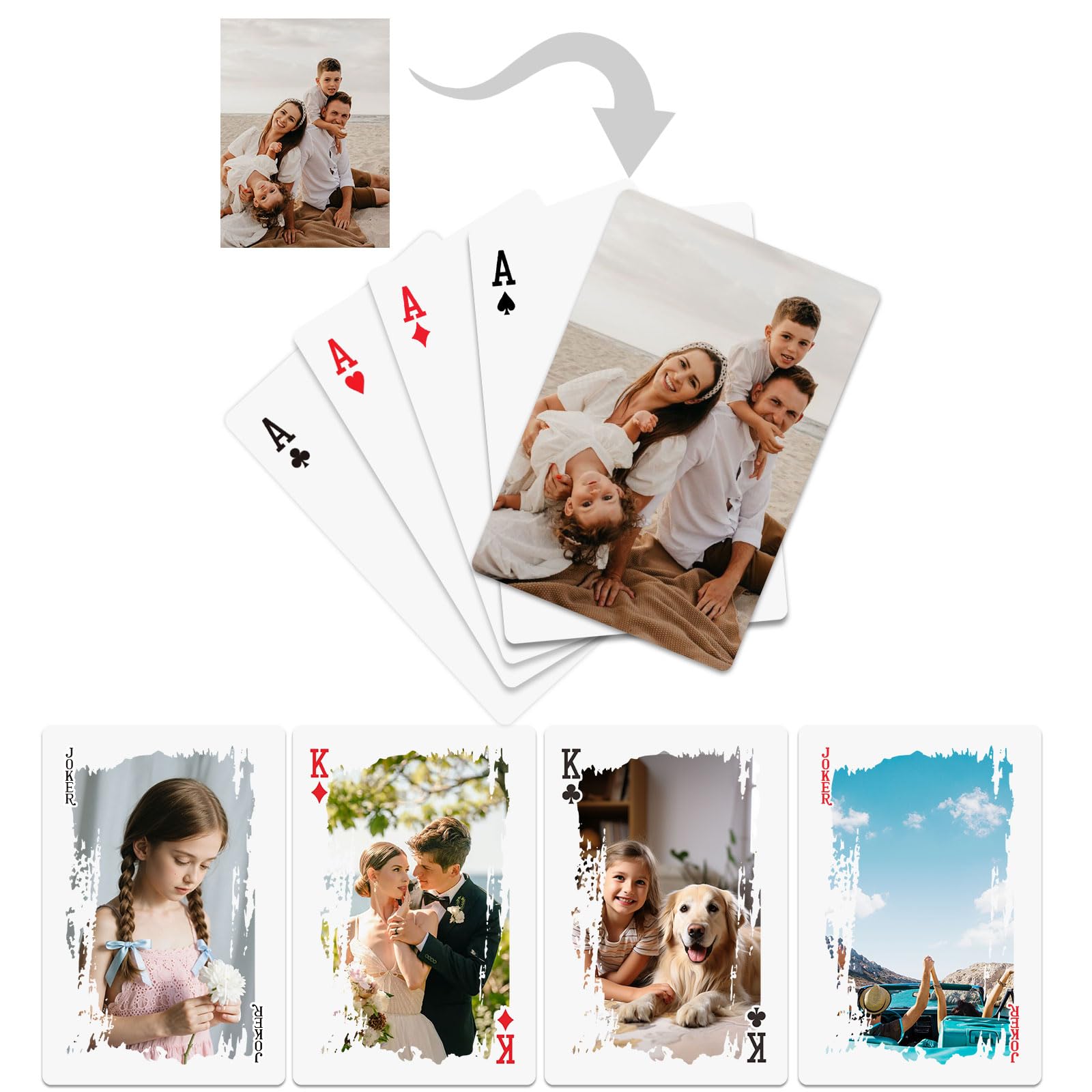 NGBEWU Personalised Playing Cards with Photos | Custom Picture Standard Poker Decks | Fun Gifts for Couples, Family & Friends – Perfect for Valentine's Day, Christmas, Birthday, Parties (Style 5)