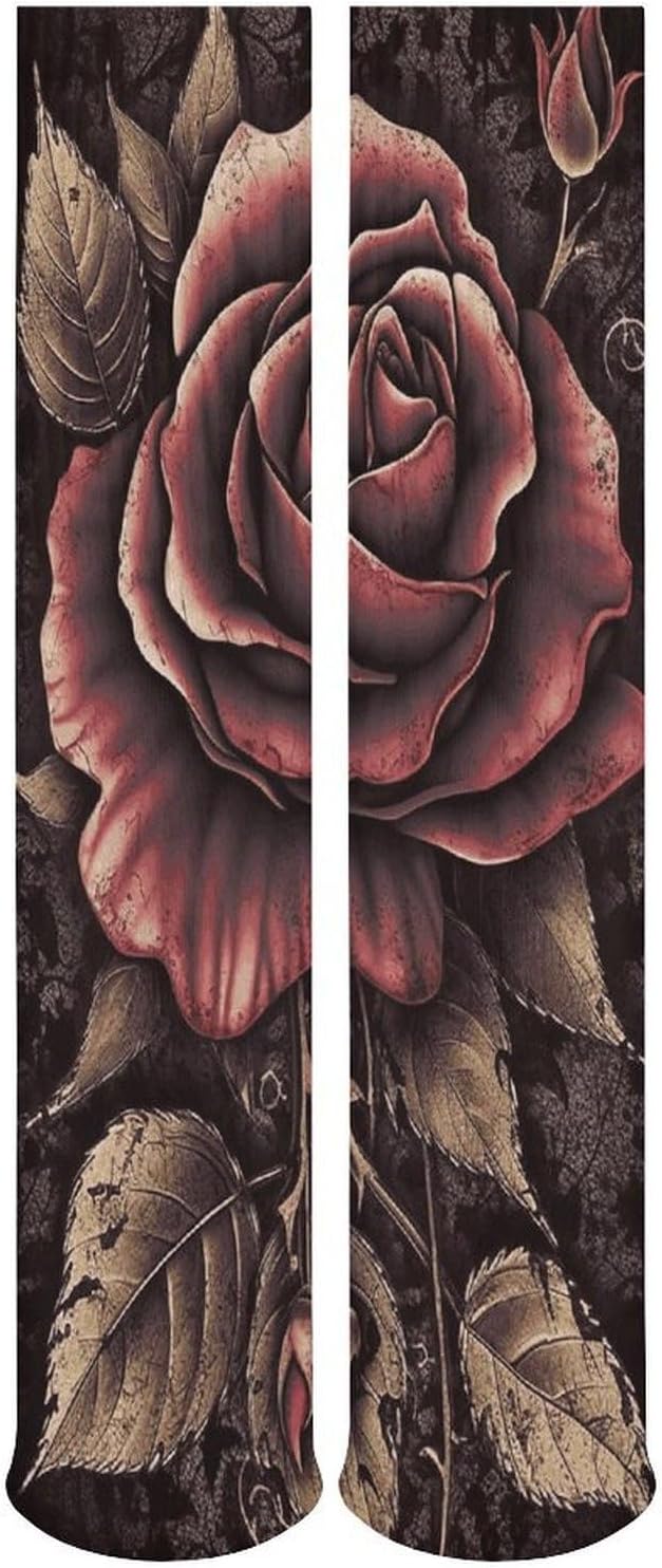 Gothic Rose Crew Socks Cozy Casual Calf Socks Lightweight Long Work Sock Breathable Athletic Sock for Hiking Sports Running 5 Pairs