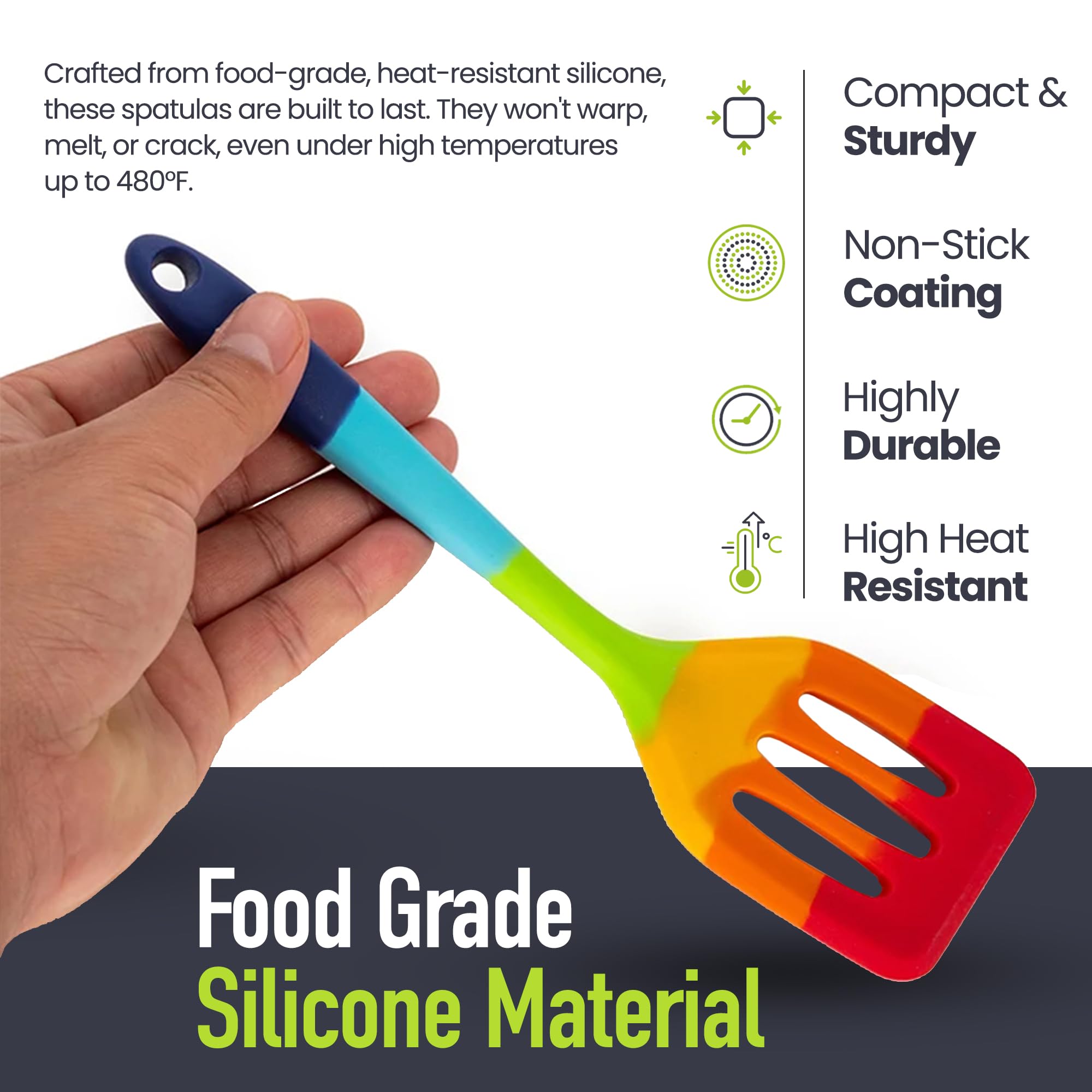 Rainbow - Juego de espátulas de silicona para cocinar y hornear, multicolor, 8 piezas resistentes al calor, utensilios de cocina antiadherentes, espátula flexible, cuchara, espátula, cepillo, seguro
