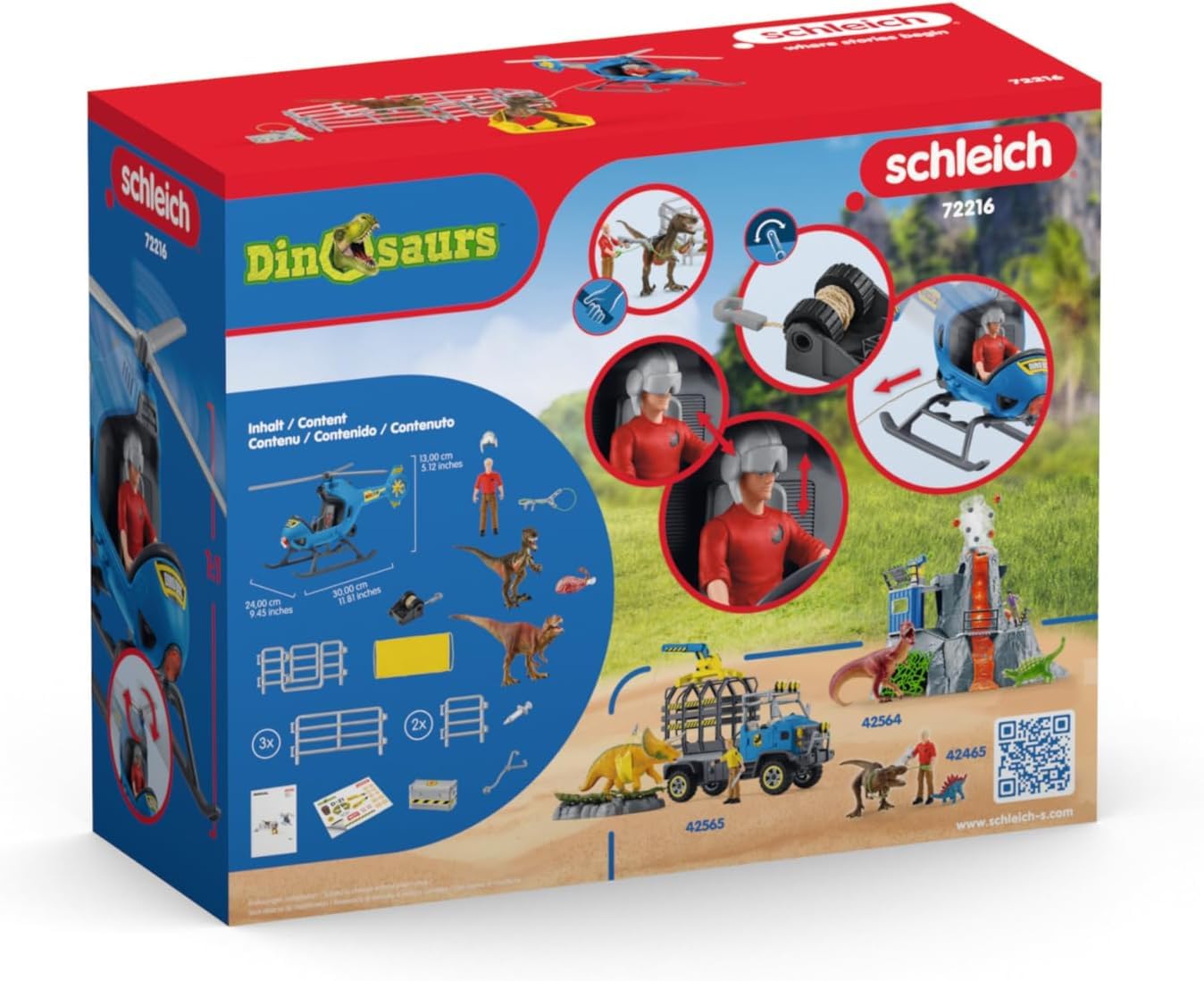 Schleich Dinosaurs | Rescate en helicóptero de Dinosaurios 72216 | Set con helicóptero, Flynn, 2 Dinos & Accesorios | Regalo para niños | Juguete a Partir de 5 años | 28 Piezas | Exclusivo en Amazon | Juego de dinosaurios con helicóptero, Flynn, 2 dinosau