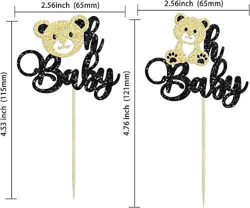 Miniatura 2 de Gyufise 24 piezas de decoración para cupcakes Bear Oh Baby con purpurina dorada de oso Oh Baby para cupcakes Bear Oh Baby, decoración de cupcakes