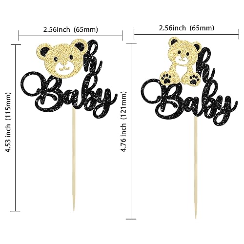 Miniatura 2 de Gyufise 24 piezas de decoración para cupcakes Bear Oh Baby con purpurina dorada de oso Oh Baby para cupcakes Bear Oh Baby, decoración de cupcakes