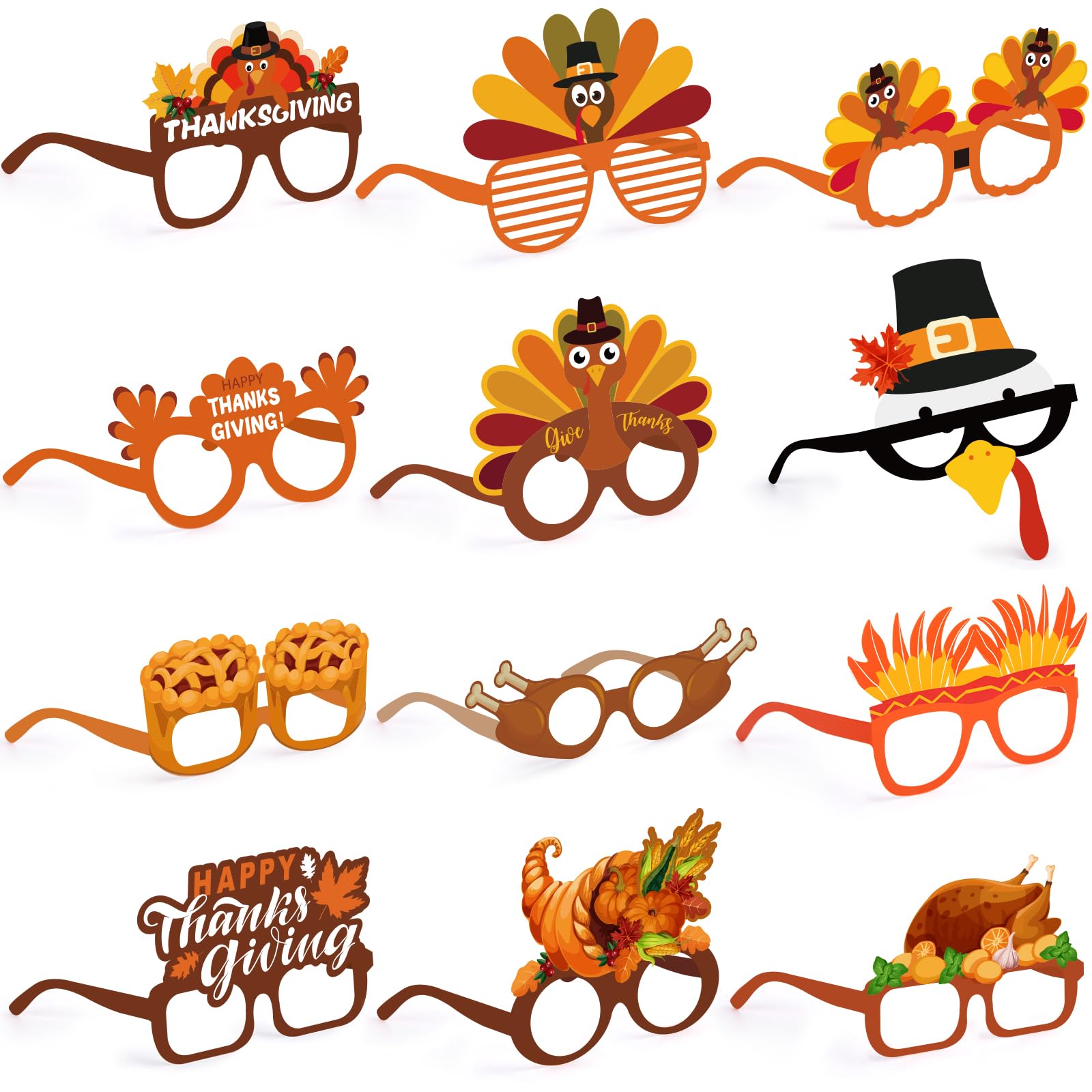 Thanksgiving Turkey Sunglasses Props 2 Pack Cartoon Eyeglasses Party Favors Amazon.com: JOYIN 24 Pcs Thanksgiving Turkey Eyeglasses  main image 3