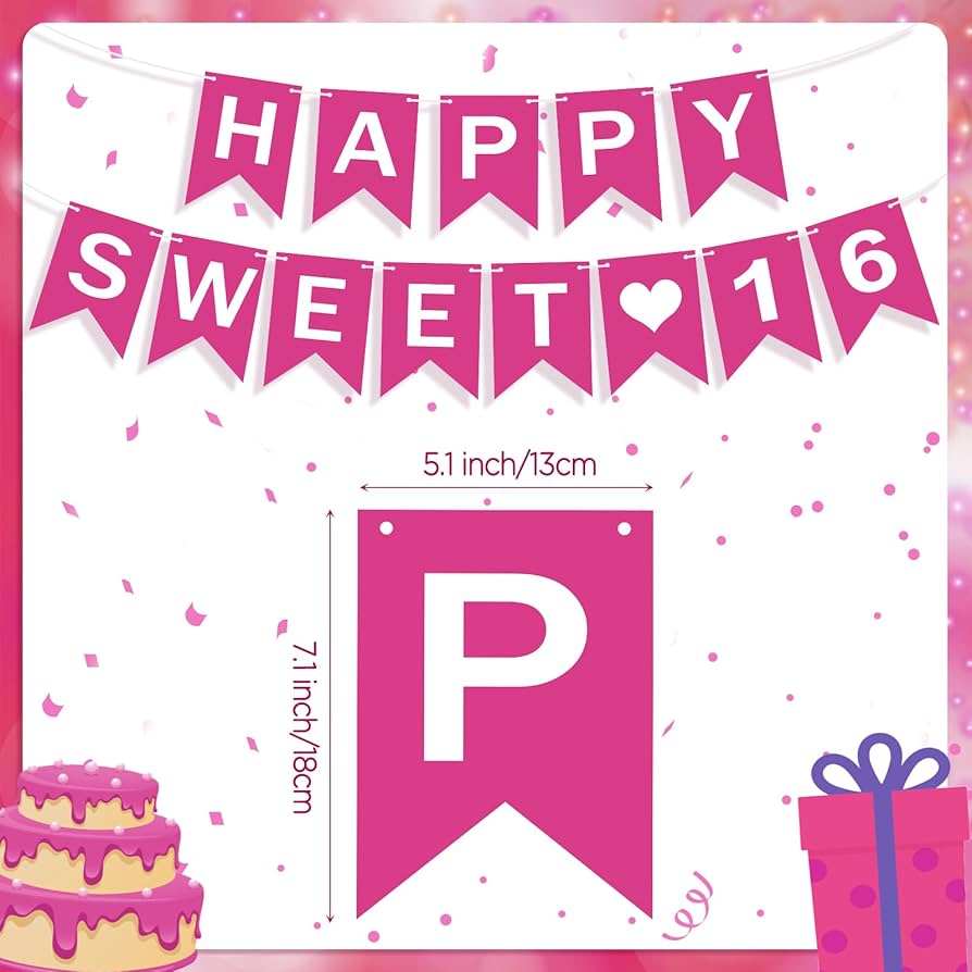 amazon-com-pink-sweet-16-birthday-decorations-for-girls-hot-pink-happy-sweet-16-banner-16th-birthday-hanging-swirls-pink-birthday-decorations-for-girls-women-pink-sweet-sixteen-birthday-party-supplies