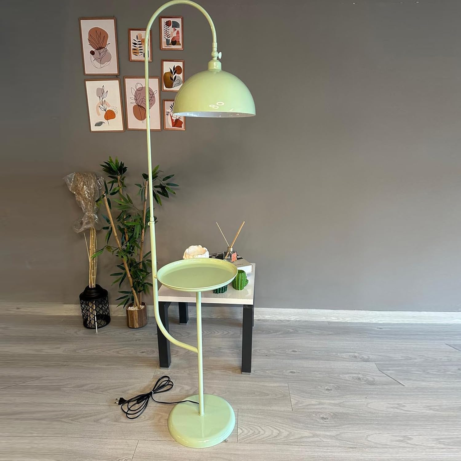 bamyum Gorkiede Floor Lamp Metal, Modern, for Bedroom, Living Room, Children's Room with E27 Socket, 30 cm Wide, Adjustable Lampshade, Mint Green