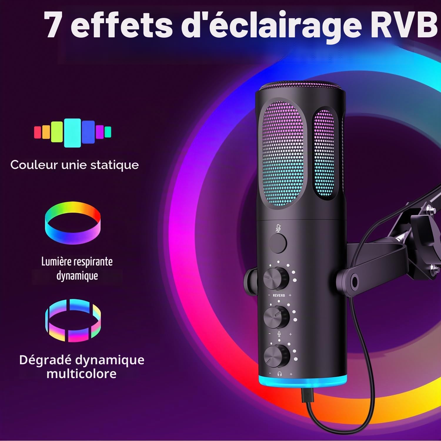 Ortizan Microphone de Jeu USB, Microphones à condensateur pour PC, PS4/5 et Mac, Microphone Podcast avec Suppression du Bruit, Microphone avec sourdine, réverbération, Surveillance, Bras réglable | Pour le streaming, les podcasts, YouTube, Discord, Zoom e