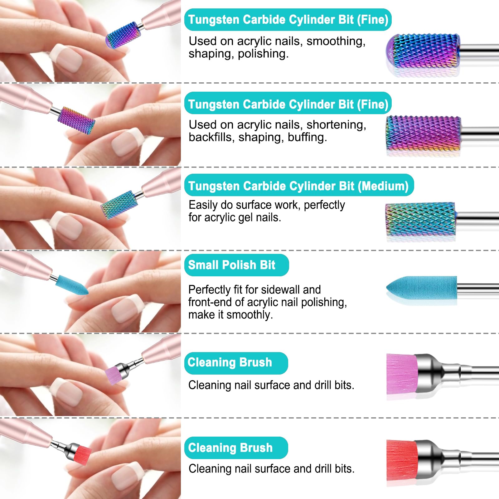 Juego de 30 brocas para taladro de uñas, de cerámica de tungsteno, puntas para fresa de uñas con soporte para taladro de uñas, profesional para manicura, pedicura, uñas acrílicas de gel