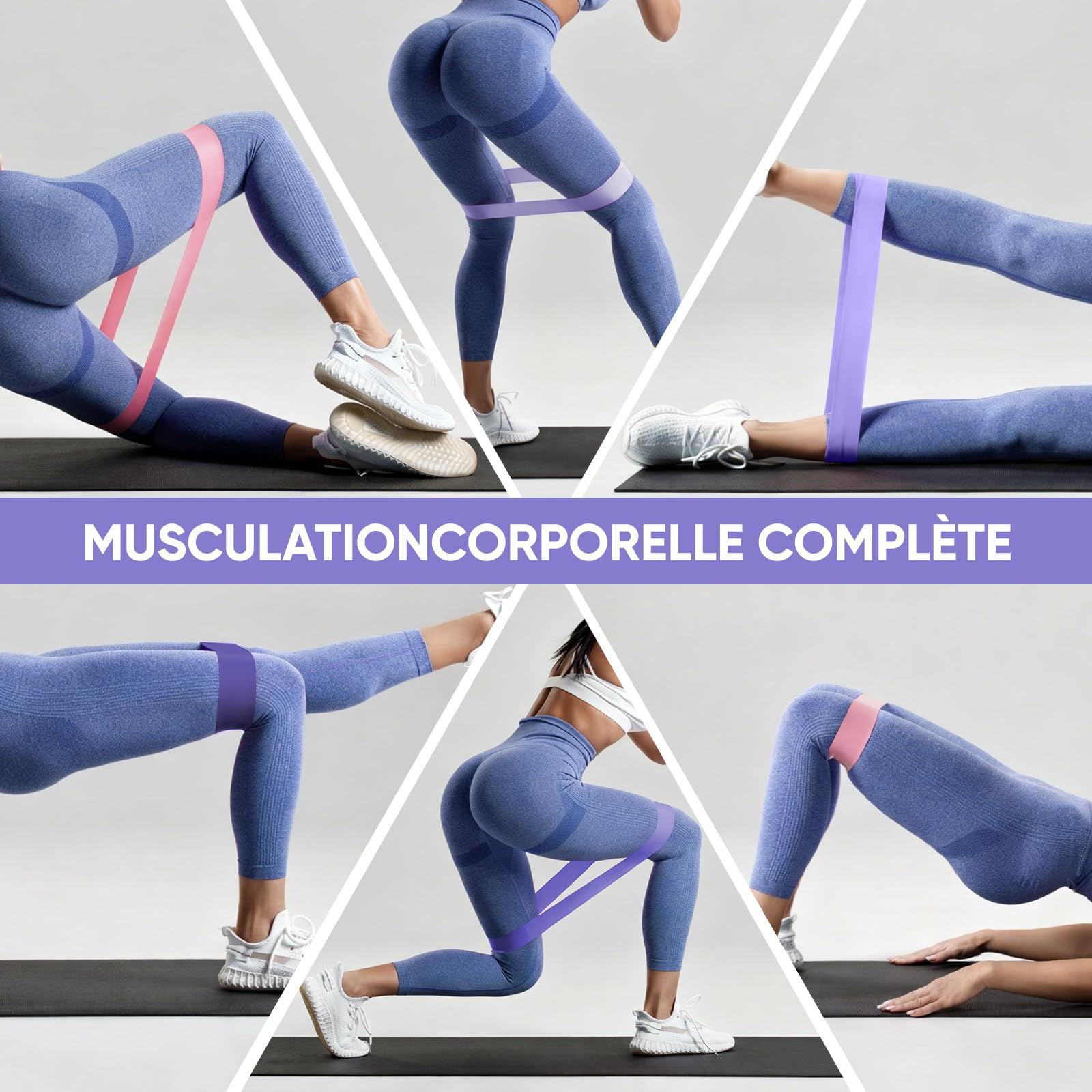 Bande Elastique Musculation Lot de 5 avec 5 Niveaux de Résistance Différents, Sac de Rangement, Fitness