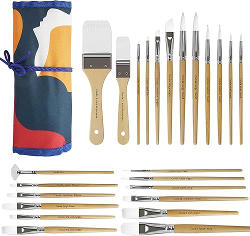 Miniatura 8 de conda - Juego de 24 pinceles de pintura con diferentes formas de mango de madera con estuche de pinceles de arte, pinceles profesionales para óleo,