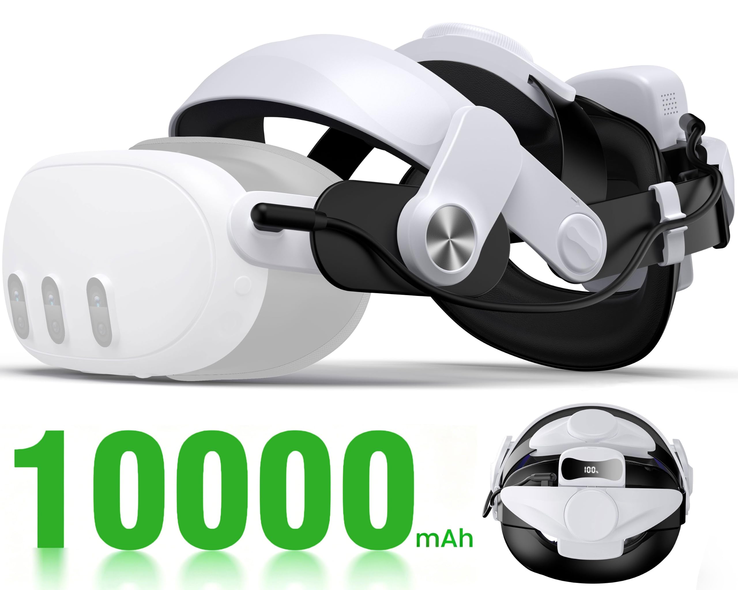 Head Strap for Meta Quest 3/3S/2 with 10000mAh Hot-Swappable Battery, VR Headset Strap Enhanced Support and Comfort, Adjustable VR Headset Accessories for Oculus - MQ3003