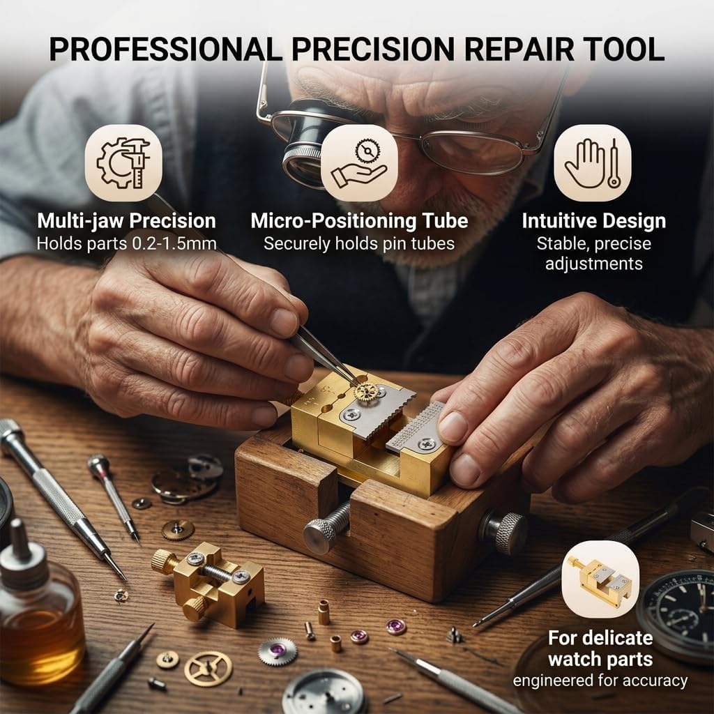 Watch Vise Clamp, Full Copper Mini Bench Vice 0.2-1.5mm Pin Tube Precision Jeweler's Tool for Watch Repair, Gold