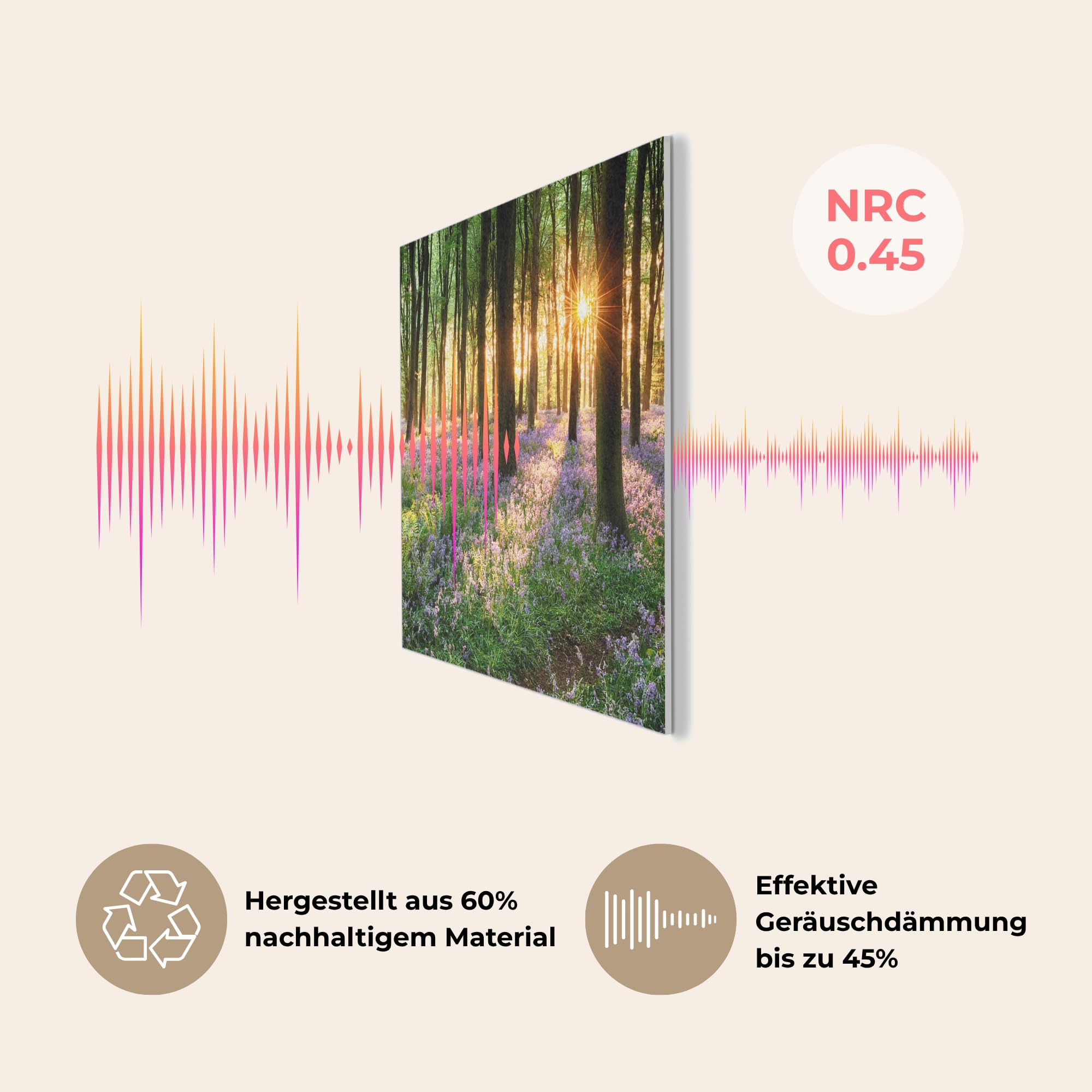MuchoWow© Wandbilder aus Filz 90x90 cm Wohnzimmer Wanddeko Schlafzimmer Zimmerdeko Wandgemälde Zimmer Deko für die Wand Dekoration Wall Art Wald - Blumen - Lavendel - Sonne - Lila - Natur