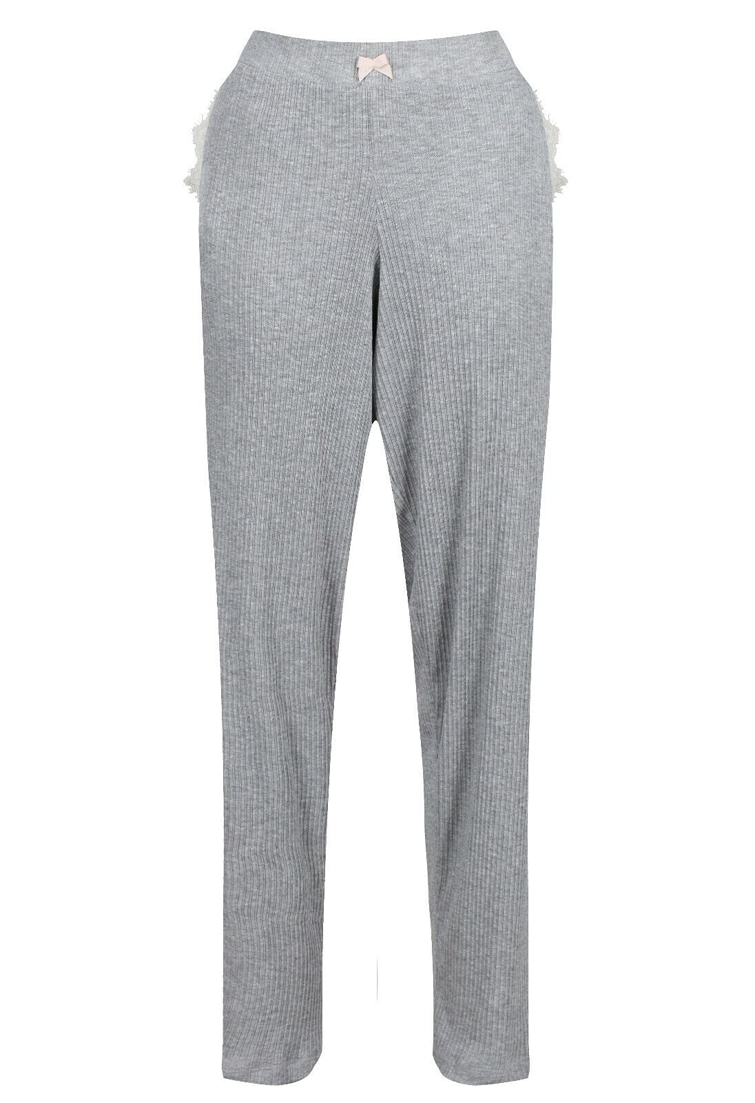 Paradise Women's Grey Pyjama Bottoms Ribbed Stretch Lounge Pj Pant Ex Uk Store 4-20 New