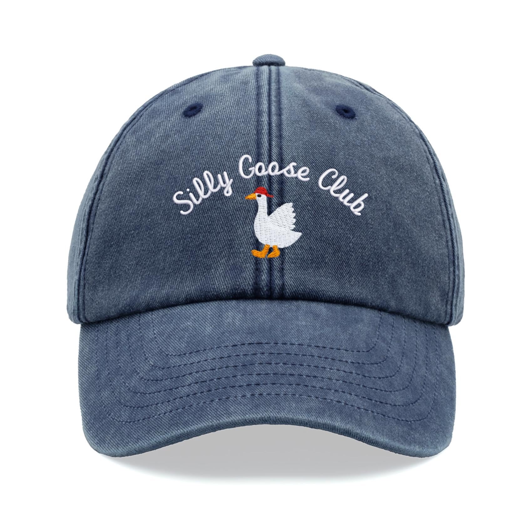 Silly Goose Club Baseball Cap Vintage Washed Unisex Dad Hat Adjustable Blue Denim