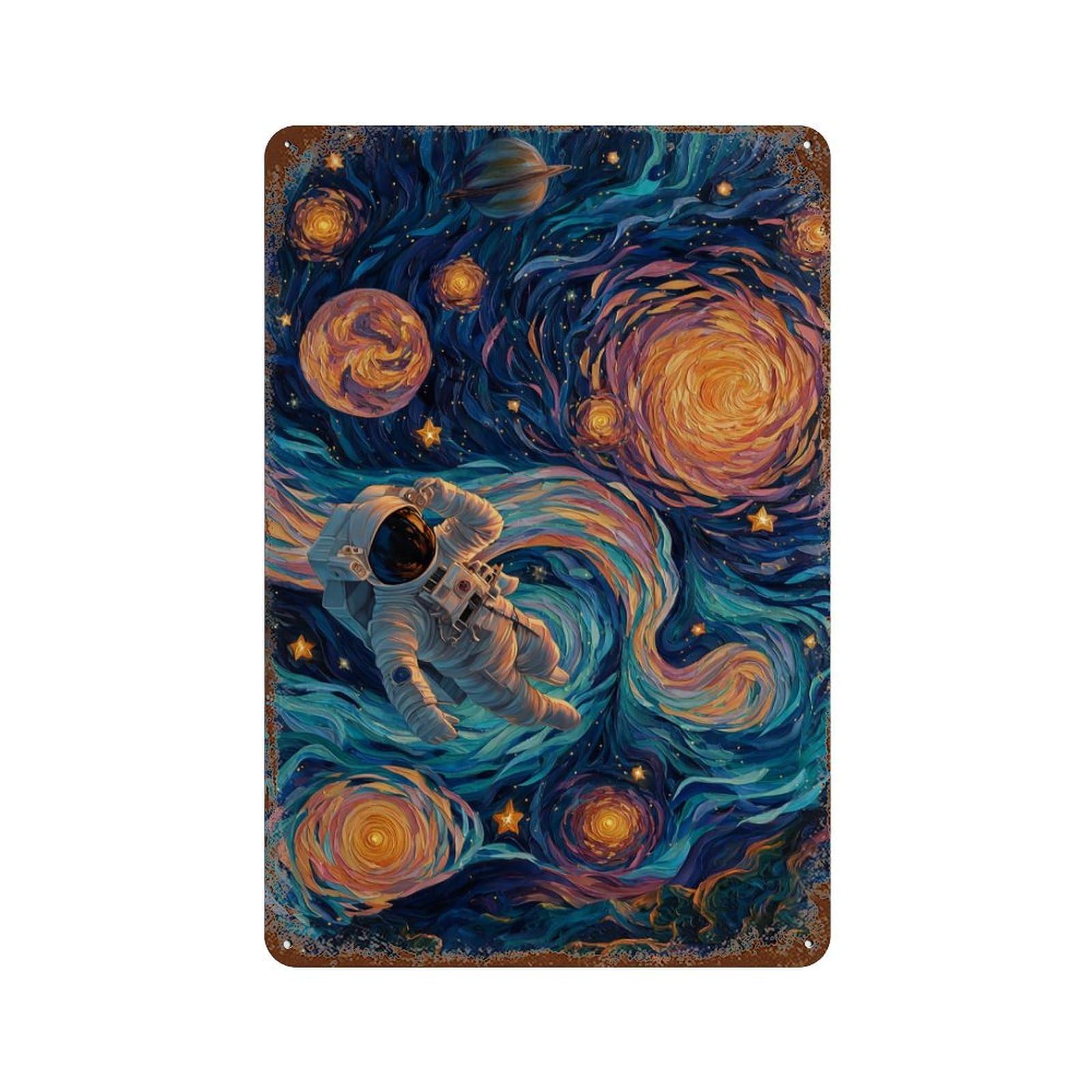 Cosmic Astronaut Journey-2 11.8"x7.9" Aged Metal Wall Plaque, Vintage Wall Decor for Basement, Hobby Room And Garage Decor