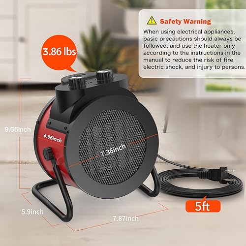 Miniatura 4 de Calentadores de espacio para uso en interiores, calentador eléctrico PTC de 1500 W con ángulo ajustable de 90, calor de seguridad rápido, calentador